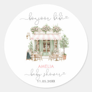 Watercolor Elegant Bonjoor bebe Baby Shower Classic Round Sticker
