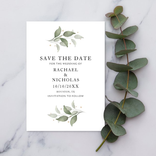 Watercolor Elegant Botanical Greenery Wedding Save The Date (Creator Uploaded)