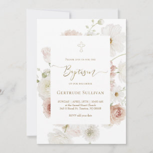 watercolor elegant bouquet Baptism Invitation