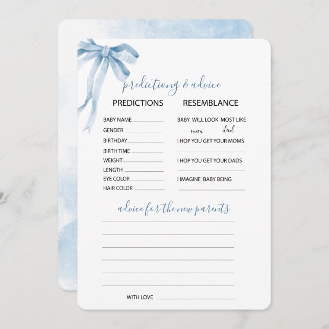Watercolor Elegant Bow Ribbon Blue Predictiong Adv Invitation (Front/Back)