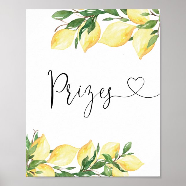 Watercolor Elegant Bridal Shower Prizes Sign (Front)