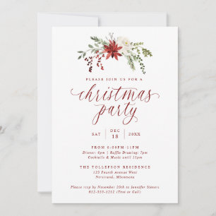 Watercolor Elegant Christmas Dinner Party Invitation