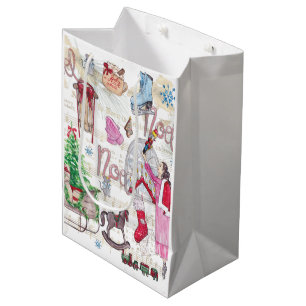 Watercolor Elegant Christmas Fairy Tale Medium Gift Bag