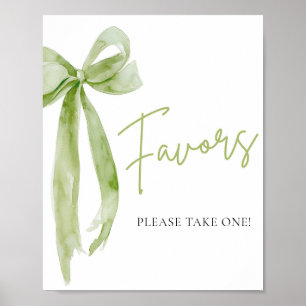 Watercolor Elegant Coquette Green Bow Favours Sign