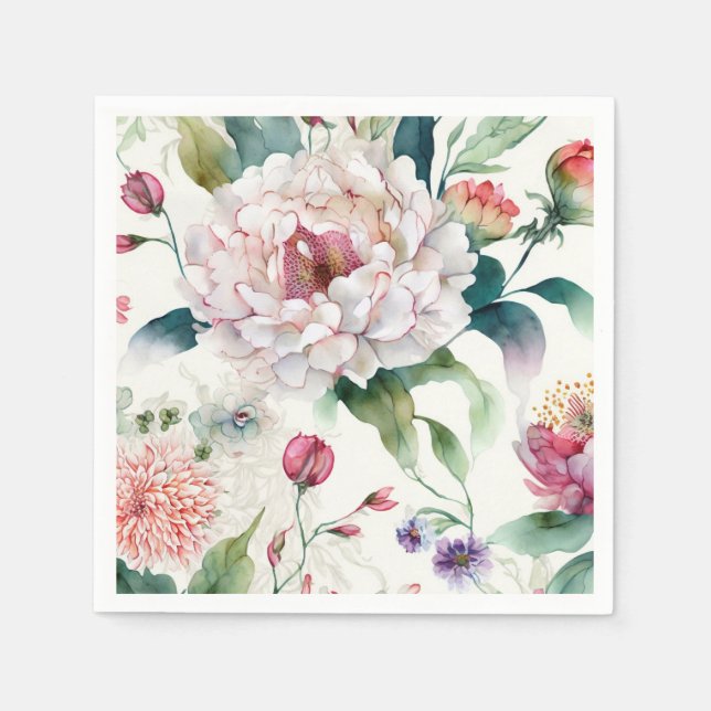 Watercolor elegant delicate asian floral pattern  napkin (Front)