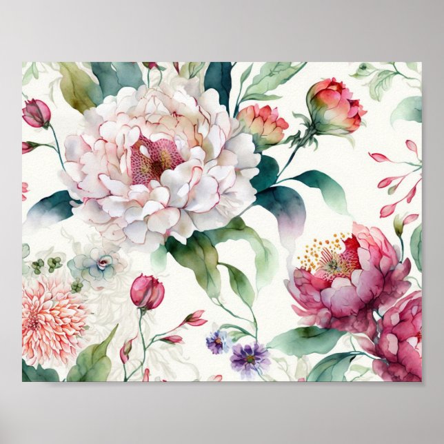 Watercolor elegant delicate asian floral pattern  poster (Front)