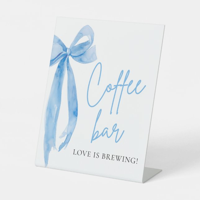 Watercolor Elegant Dusty Blue Bow Coffee Bar Sign (Front)