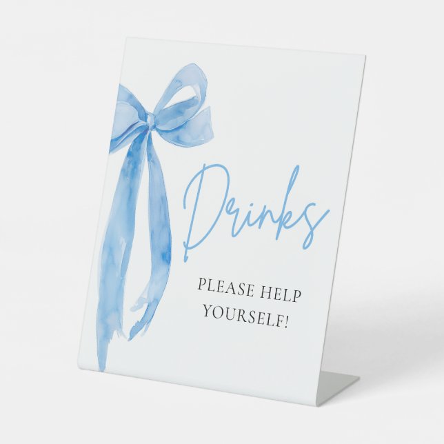 Watercolor Elegant Dusty Blue Bow Drinks Sign (Front)