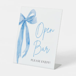 Watercolor Elegant Dusty Blue Bow Open Bar Sign