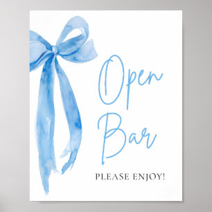 Watercolor Elegant Dusty Blue Bow Open Bar Sign
