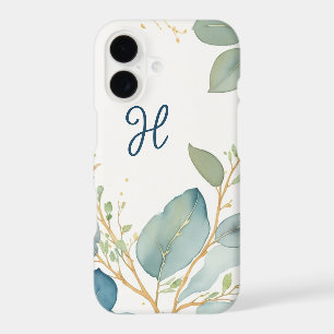 Watercolor elegant eucalyptus branch monogram
