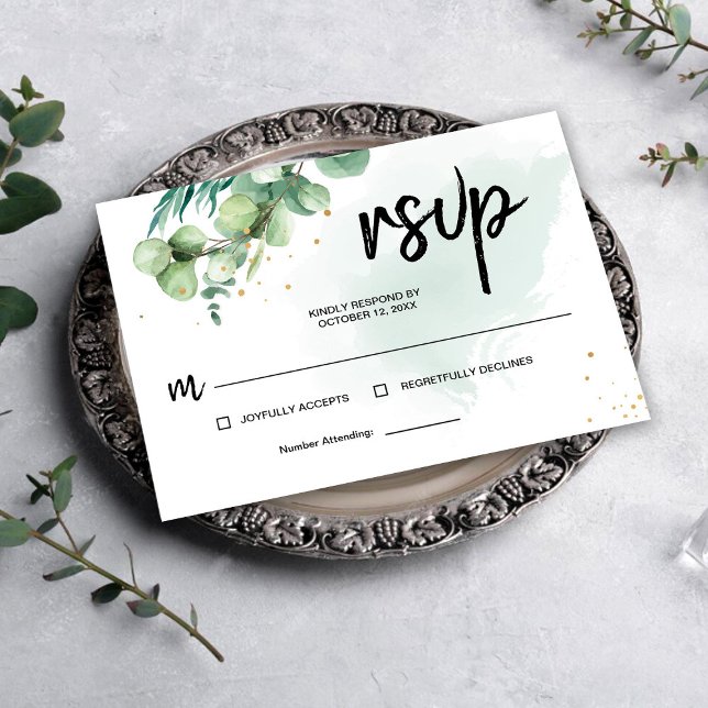 Watercolor Elegant Eycalyptus Green Wedding RSVP Card (Watercolor Elegant Eycalyptus Green Wedding RSVP Card, Floral Wedding RSVP Card)