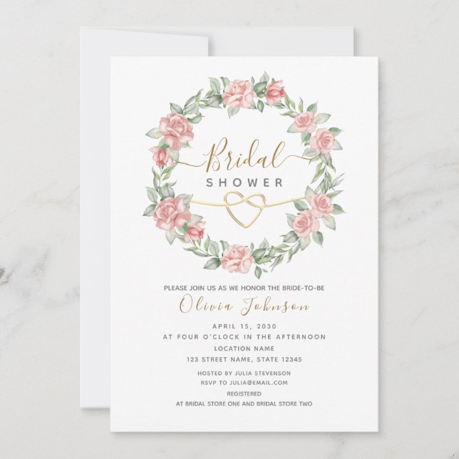 Watercolor Elegant Floral Blush Bridal Shower Invitation (Front)