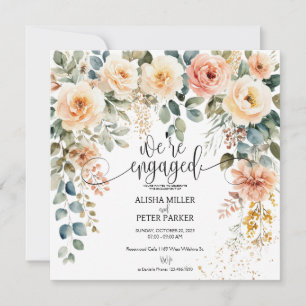 Watercolor Elegant Floral Engagement Party Invitation