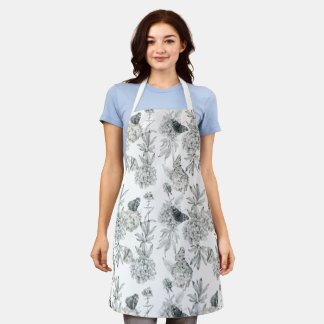 Watercolor Elegant Floral Grey Hydrangea Apron