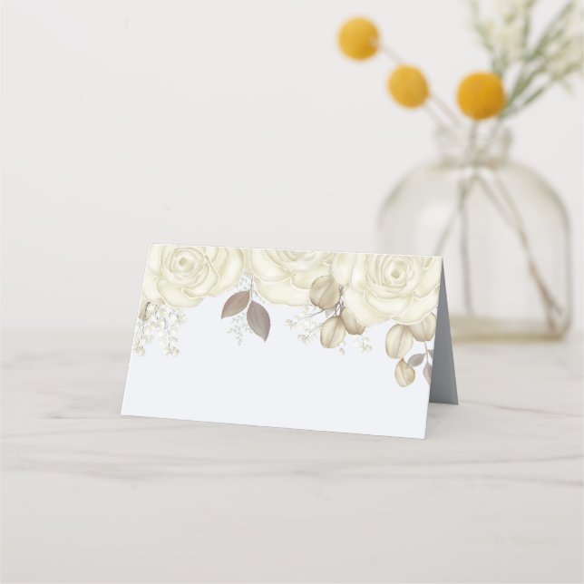 Watercolor Elegant Floral Rose Gold Greenery Place Card (Front)