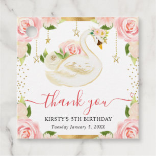 Watercolor Elegant Floral Swan Birthday Favour Tags