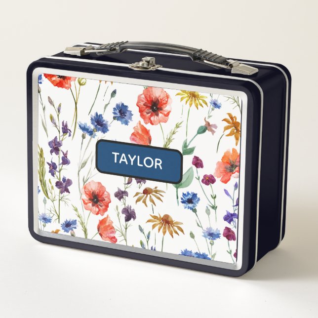Watercolor Elegant Florals  Metal Lunch Box (Front)