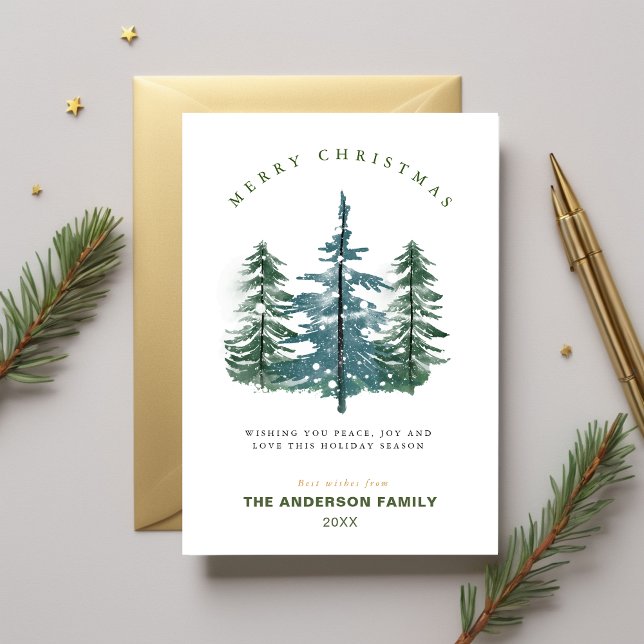 Watercolor Elegant Forest Pine Tree Christmas Holiday Card (Watercolor Elegant Forest Pine Tree Christmas Holiday Card)