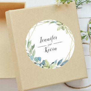 Watercolor Elegant Greenary Floral Wedding Favour  Classic Round Sticker