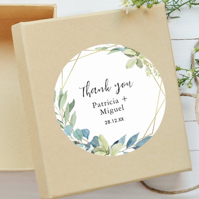 Watercolor Elegant Greenary Wedding Thank You Classic Round Sticker (Creator Uploaded)