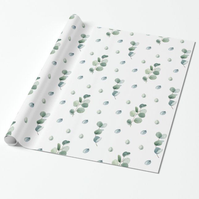 Watercolor Elegant Greenery Eucalyptus Leaves  Wrapping Paper (Unrolled)