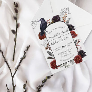 Watercolor Elegant Halloween Floral Boho Feather I Invitation