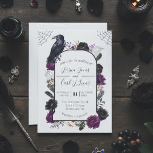 Watercolor Elegant Halloween Floral Boho Purple Invitation