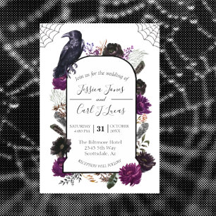 Watercolor Elegant Halloween Floral Boho Purple Invitation