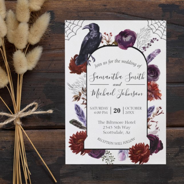 Watercolor Elegant Halloween Floral Boho Purple  Invitation (Creator Uploaded)