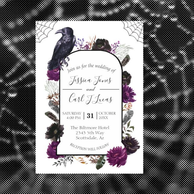 Watercolor Elegant Halloween Floral Boho Purple Invitation (Creator Uploaded)