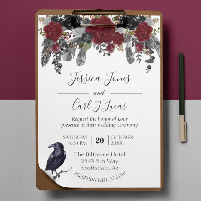 Watercolor Elegant Halloween Floral Crow Feather I Invitation (Creator Uploaded)