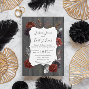Watercolor Elegant Halloween Floral Wood Burgundy  Invitation