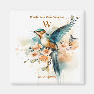 Watercolor Elegant Hummingbird Monogram With Name Magnet
