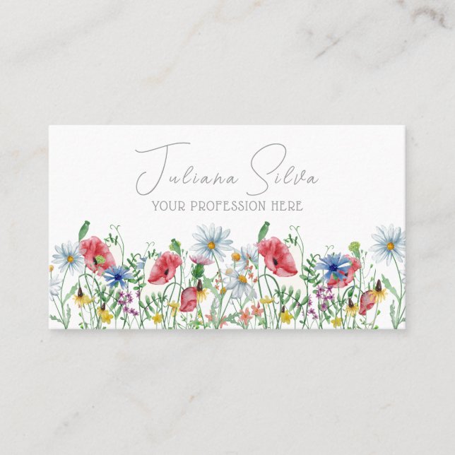 Watercolor Elegant Illustrative Floral  Business Card (Front)