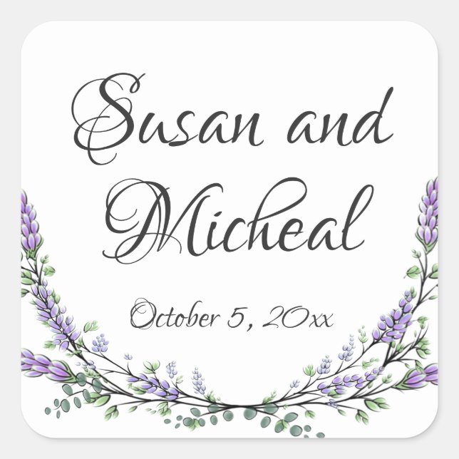 Watercolor elegant Lavender Eucalyptus botanical Square Sticker (Front)