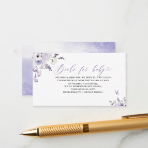 Watercolor Elegant lilac flowers baby shower book Enclosure Card