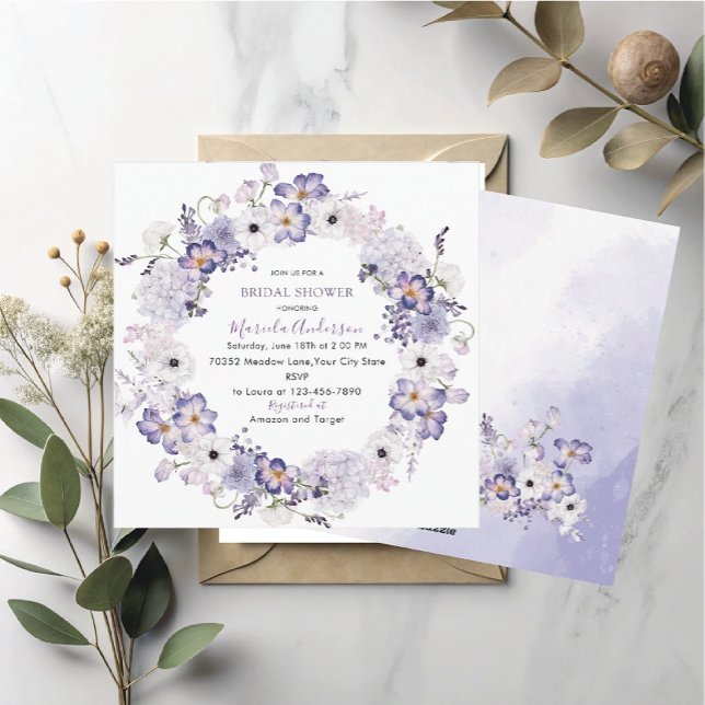 Watercolor elegant lilac flowers bridal shower holiday card (Creator Uploaded)
