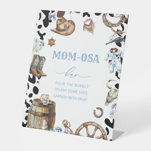  Watercolor elegant Little cowboy baby shower mum- Pedestal Sign (Front)