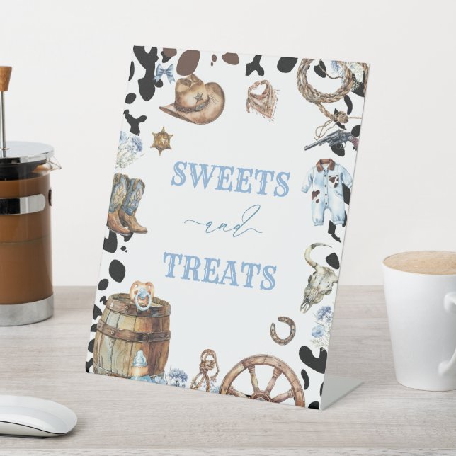 Watercolor Elegant Little Cowboy Rodeo Country bab Pedestal Sign (In SItu)