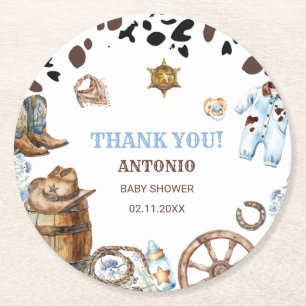 Watercolor elegant Little Cowboy RodePaper Napkin Round Paper Coaster