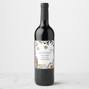 Watercolor elegant Little Cowboy RodePaper Napkin Wine Label