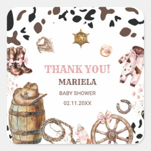 Watercolor  elegant Little Cowgirl Rodeo Country b Square Sticker