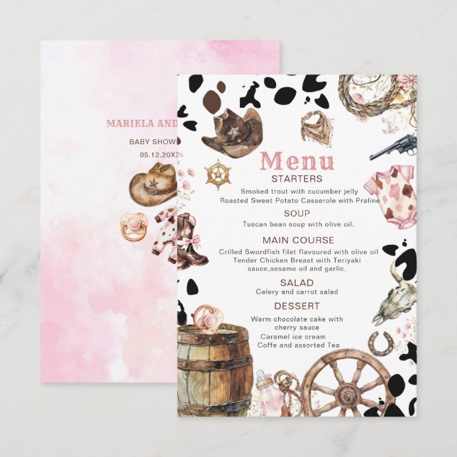 Watercolor elegant Little Cowgirl Rodeo Country ba Enclosure Card (Front/Back)
