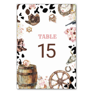 Watercolor Elegant Little Cowgirl Rodeo Country Ta Table Number
