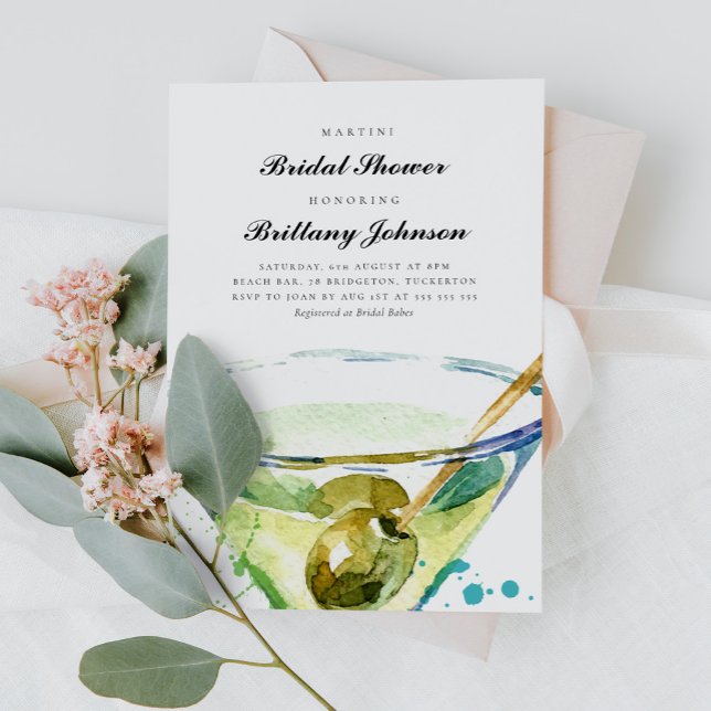 Watercolor Elegant Martini Bridal Shower Invitation (Creator Uploaded)