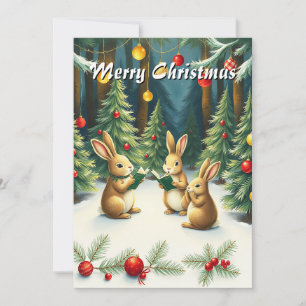  Watercolor Elegant Modern Pine Trees Caroling  Holiday Card