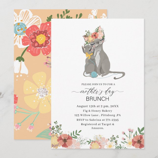 Watercolor Elegant Mother is Day brunch Baby showe Invitation (Front/Back)