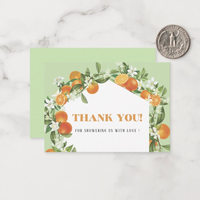Watercolor Elegant Orange Citrus baby shower thank Card (Front/Back In Situ)