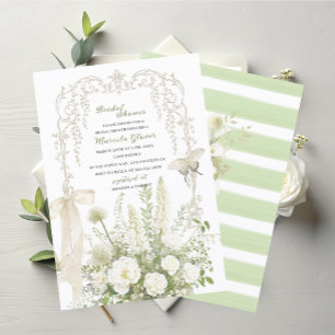 Watercolor Elegant Pastel Green floral Bridal Show Invitation